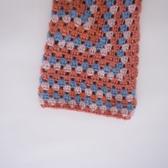 Handmade Crochet Granny Square Cardigan Dusty Rose & Blue Balletcore Sweater S - Picture 5 of 11